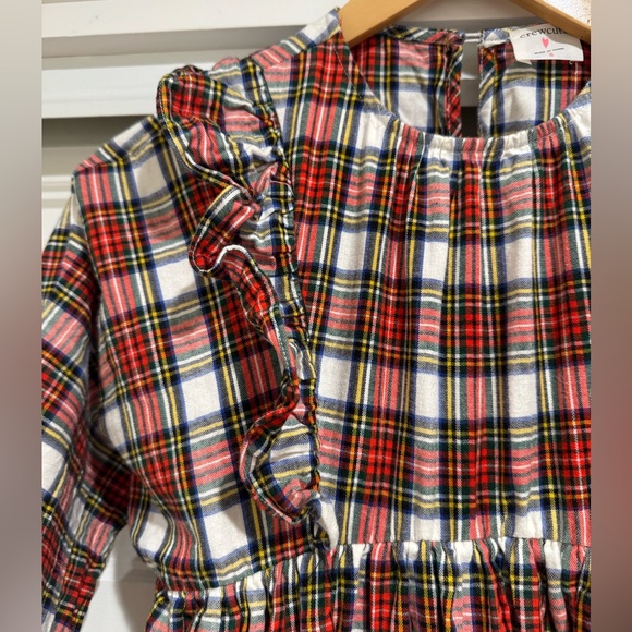 Crewcuts Girls' long-sleeve ruffle-shoulder dress in Snowy Stewart tartan - Picture 5 of 8